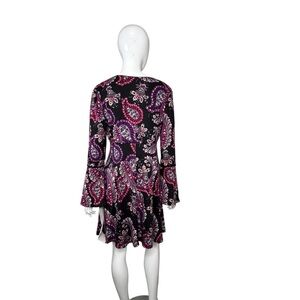 Madison Leigh Dress Size 10 Purple Pink Floral Paisley Bell Sleeves